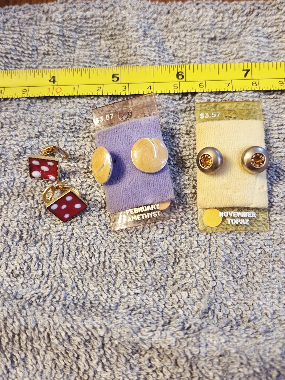 Vintage Lot Retro Earrings & Red Dice Cufflinks November Topaz February Amethyst